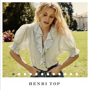 Dôen Henri top in Blue Picnic Plaid size small